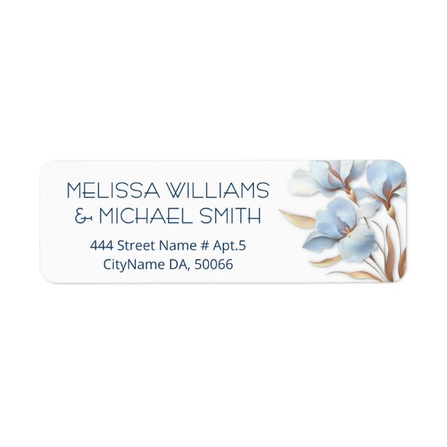 Blue Gold Flower |  Wedding Label (Front)