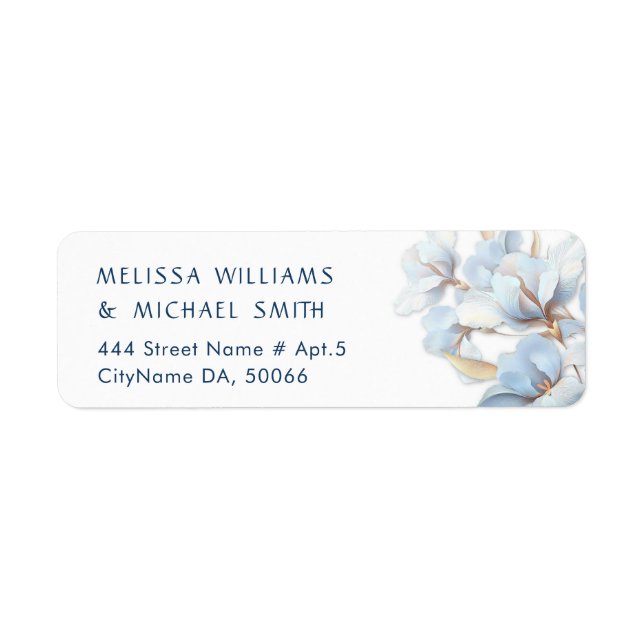 Blue Gold Flower |  Wedding Label (Front)