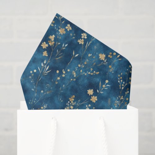 Blue Gold Flowers Bridal Shower Tissue Paper