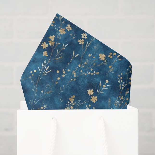 Blue Gold Flowers Bridal Shower Tissue Paper (Gift Bag)