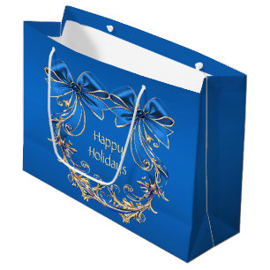 Blue Gold Flowers Holiday Gift Bag