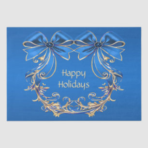 Blue Gold Flowers Holiday Tissue Paper