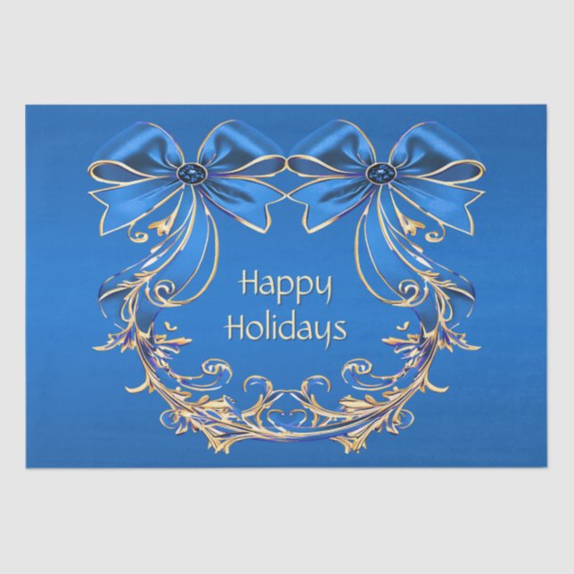 Blue Gold Flowers Holiday Tissue Paper (Front)