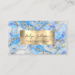 Blue Gold Fluid Marble Business Card