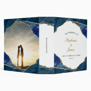 Blue Gold Foil Agate Watercolor Wedding Album 3 Ring Binder