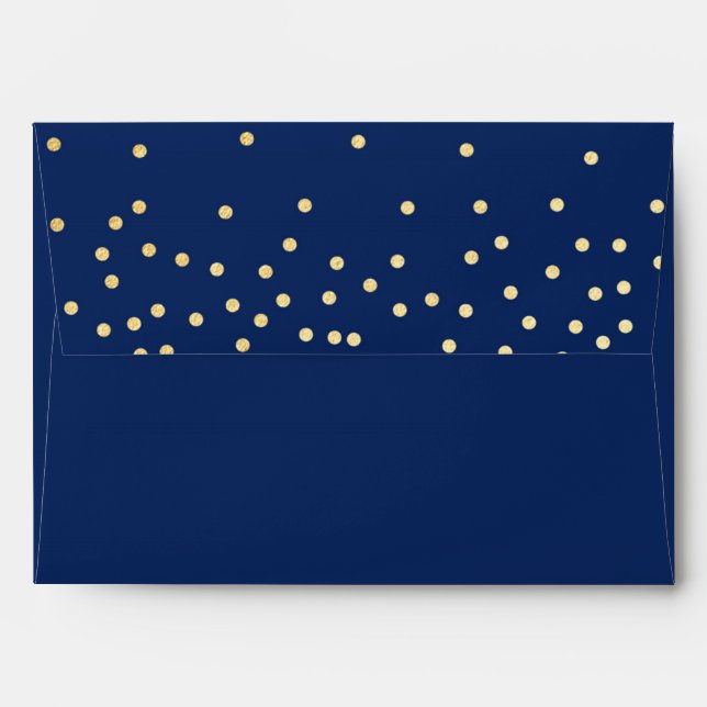 Blue Gold Foil Confetti Dots Invitation Envelope (Back (Top Flap))