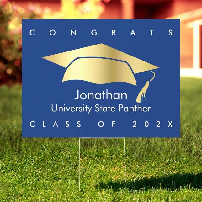 Blue Gold Foil Congrats Grad Bold Graduation Yard Sign (Creator Uploaded)