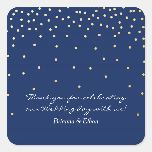 Blue & Gold Foil Dots Modern Wedding Stickers (Front)