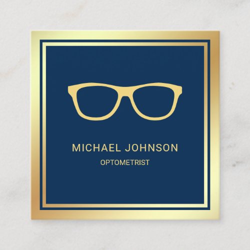 Blue Gold Foil Eyeglasses Eye Doctor Optometrist Square Business Card