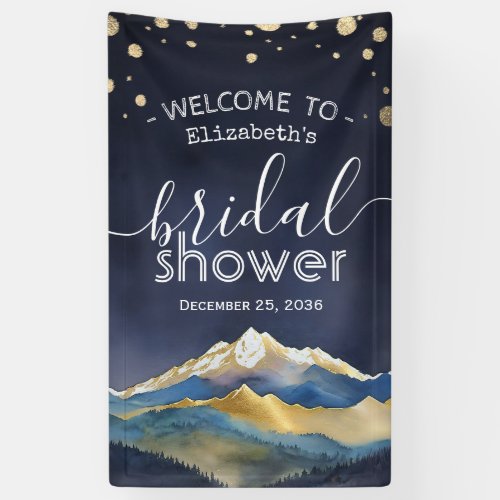 Blue Gold Foil Mountain Bridal Shower Welcome Sign