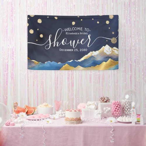 Blue Gold Foil Mountain Bridal Shower Welcome Sign