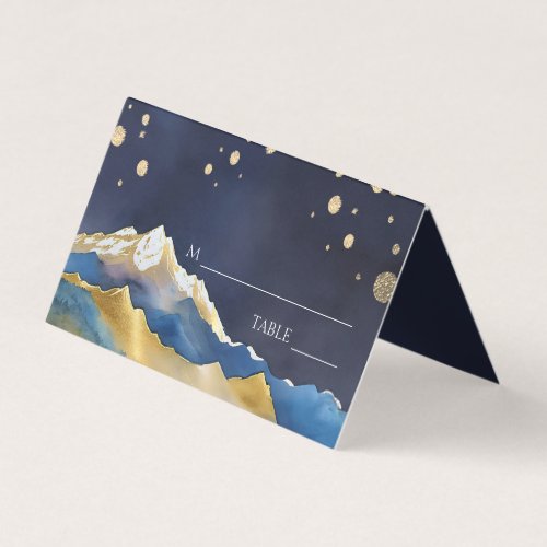 Blue Gold Foil Mountain Wedding Place Table Number
