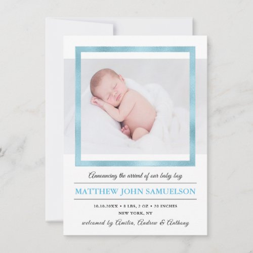 Blue Gold Foil New Baby BOY Birth Stats Announcement