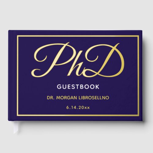 Blue Gold Foil PhD Graduation  Foil Guest Book