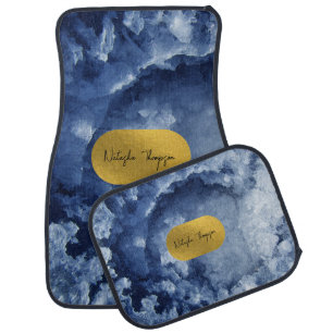 Blue Gold Foil Sea Crystals Signature Car Floor Mat