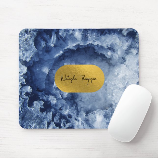 Blue Gold Foil Sea Crystals Signature   Mouse Pad (With Mouse)