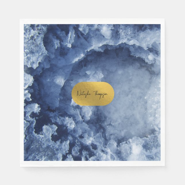 Blue Gold Foil Sea Crystals Signature   Napkins (Front)