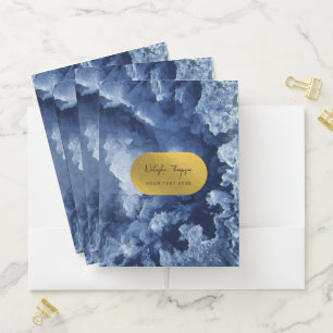 Blue Gold Foil Sea Crystals Signature Script Pocket Folder