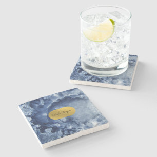 Blue Gold Foil Sea Crystals Signature Stone Coaster