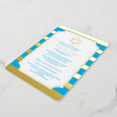 Blue, Gold Foil Striped Star Bat Mitzvah Invite (Rotated)