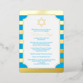Blue, Gold Foil Striped Star Bat Mitzvah Invite (Standing Front)