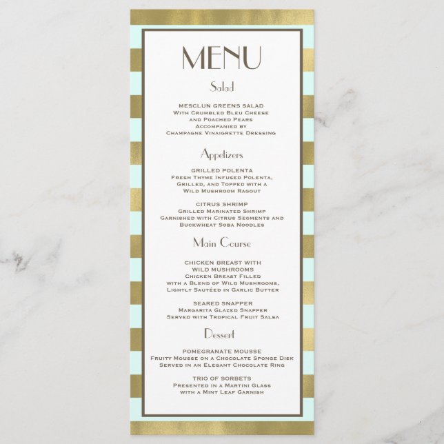 Blue Gold Foil Stripes Menu (Front)