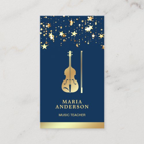 Blue Gold Foil Violin Music Teacher Violinist Business Card