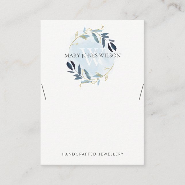 BLUE GOLD FOLIAGE MONOGRAM NECKLACE DISPLAY LOGO BUSINESS CARD (Front)
