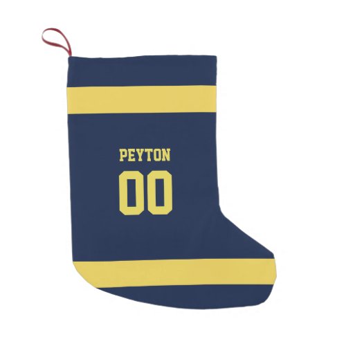 Blue  Gold Football Team Personalized Small Christmas Stocking