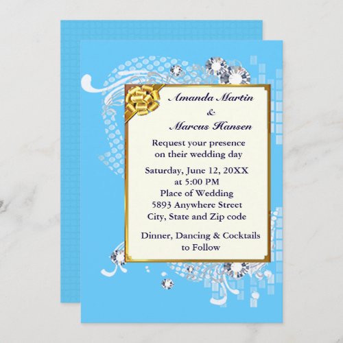 Blue  Gold Frame  Diamonds Image Wedding Invite