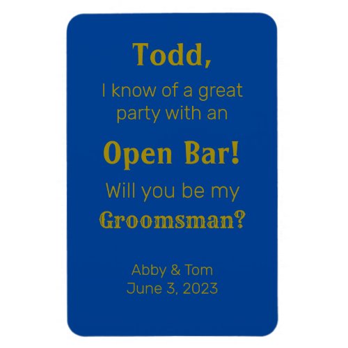 Blue Gold Funny Groomsman Proposal Card Magnet