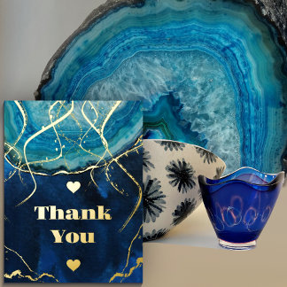 Blue Gold Galaxy Agate Wedding Foil Invitation Postcard