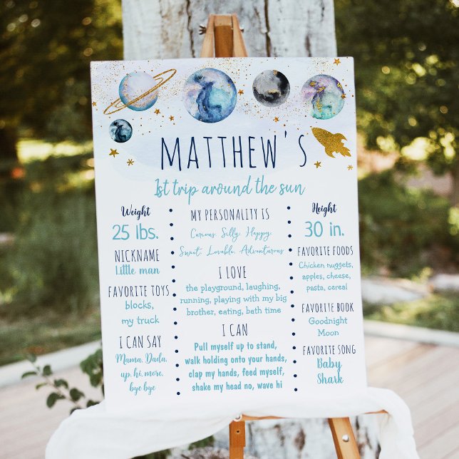 Blue Gold Galaxy Space First Birthday Milestone Foam Board (Creator Uploaded)