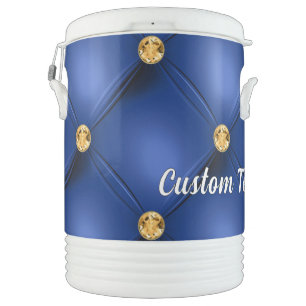 Blue Gold Gemstone Beverage Cooler and Custom Text