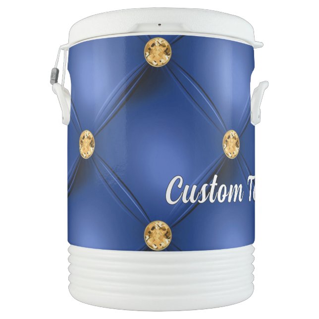 Blue Gold Gemstone Beverage Cooler and Custom Text (Back)
