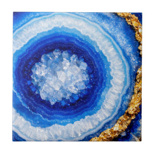 Blue Gold Geode Resin Pattern Ceramic Tile