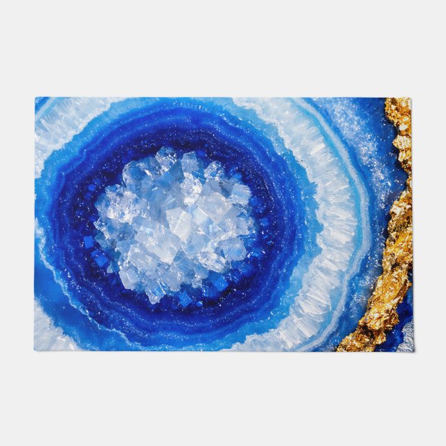 Blue Gold Geode Resin Pattern Doormat (Front)
