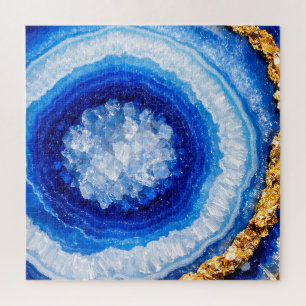 Blue Gold Geode Resin Pattern Jigsaw Puzzle