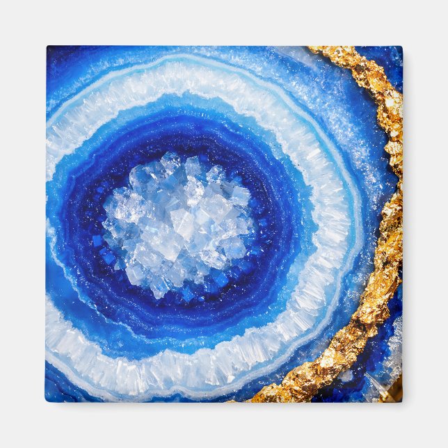 Blue Gold Geode Resin Pattern Magnet (Front)