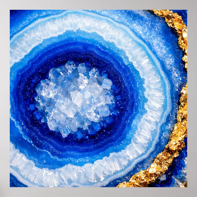 Blue Gold Geode Resin Pattern Poster (Front)
