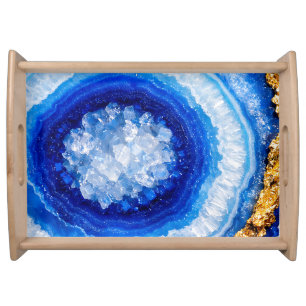 Blue Gold Geode Resin Pattern Serving Tray