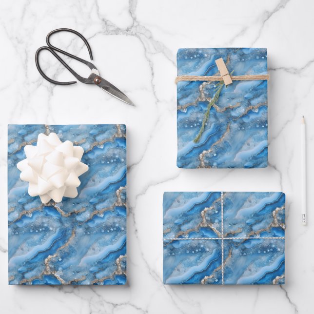 Blue & Gold Geode  Wrapping Paper Sheets (Front)