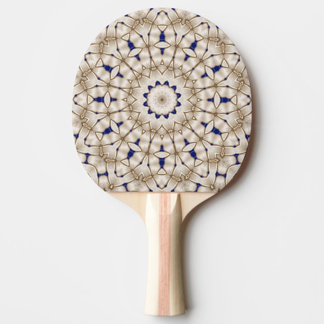 Blue Gold Geometric Floral Ping Pong Paddle (Front)