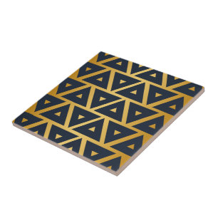 Blue Gold Geometric pattern Ceramic Tile