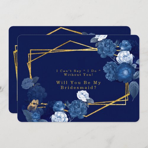 Blue  Gold Geometric Will You Be My Bridesmaid Invitation