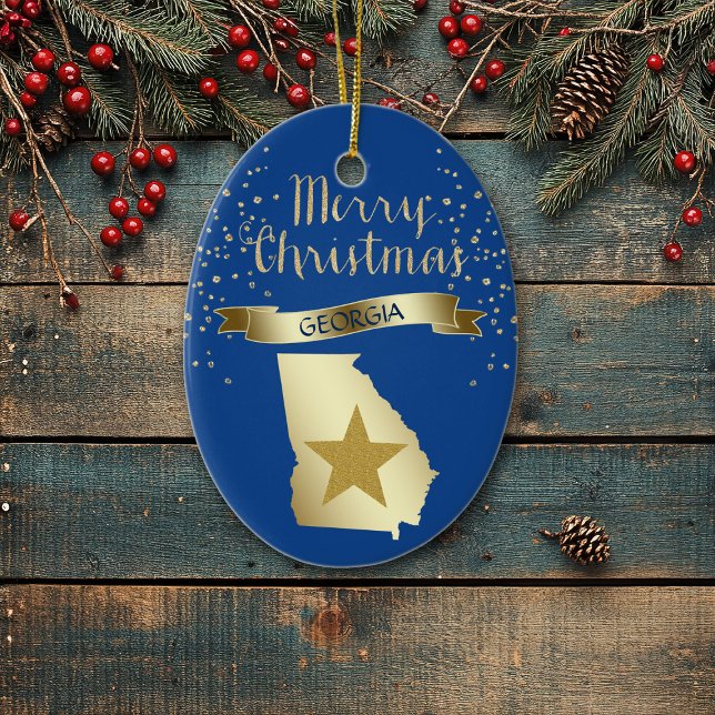 Blue Gold Georgia Star Ceramic Ornament (Creator Uploaded)