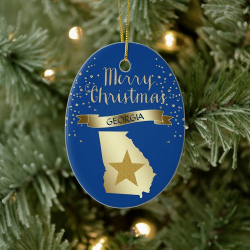 Blue Gold Georgia Star Ceramic Ornament