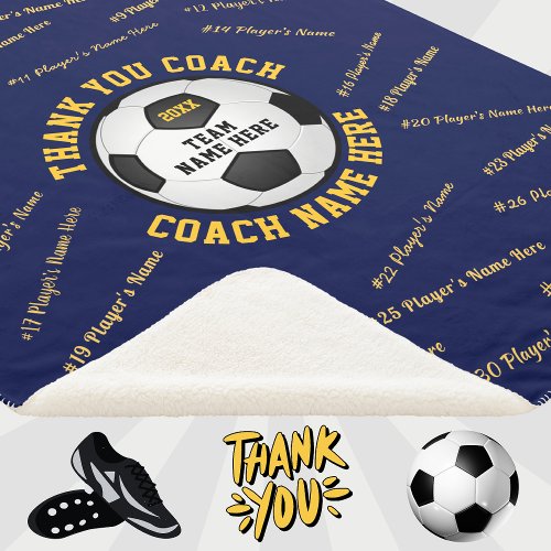 Blue Gold Gift Ideas for Soccer Coaches Soccer Sherpa Blanket