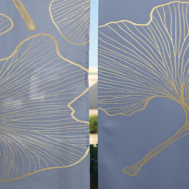 Blue Gold Ginkgo Floral Pattern Blackout Curtains Zazzle