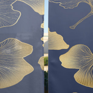Blue Gold Ginkgo Floral Pattern Blackout Curtains